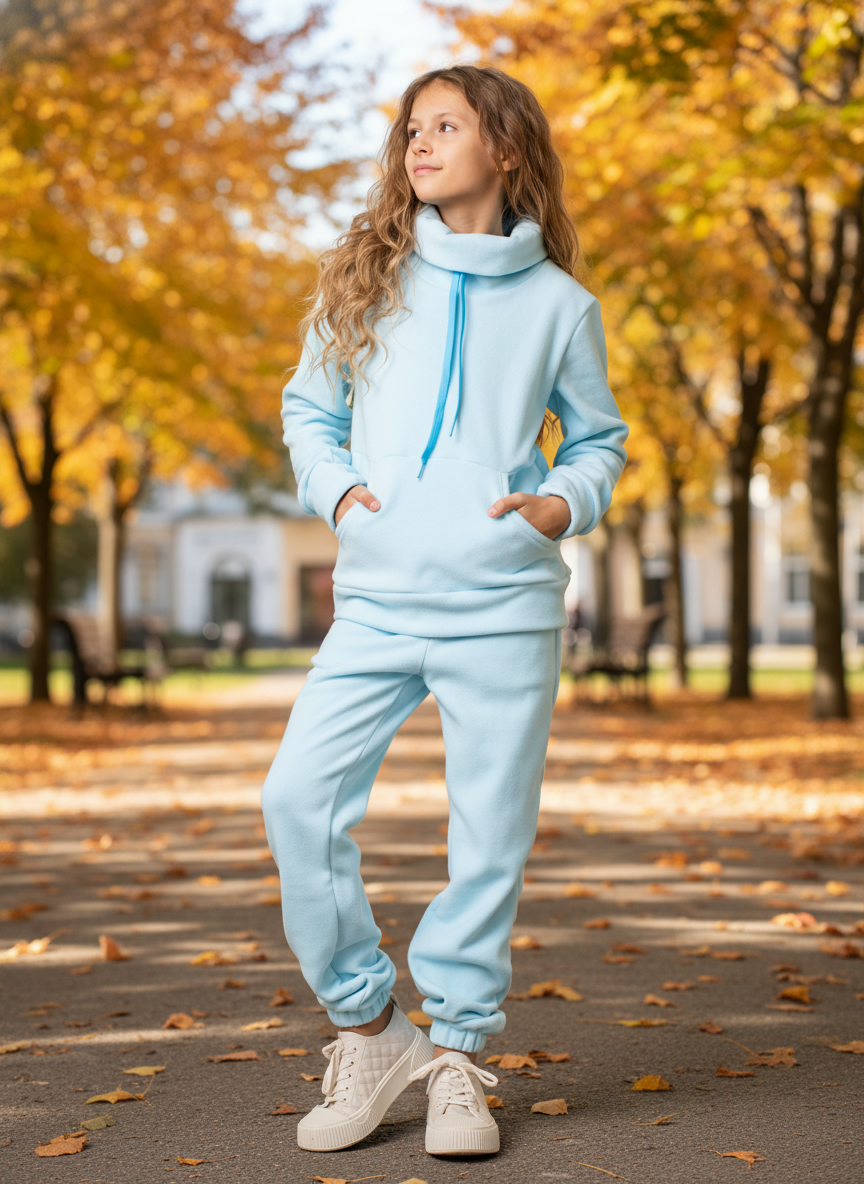 Голубой флисовый костюм для девочки