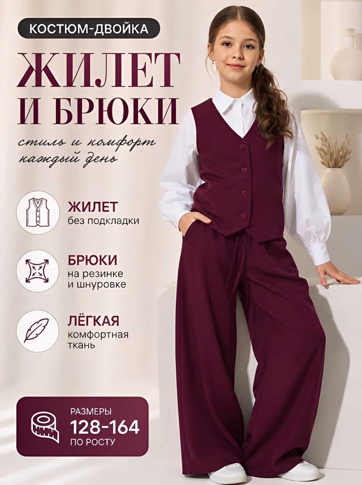 Бордовый школьный костюм