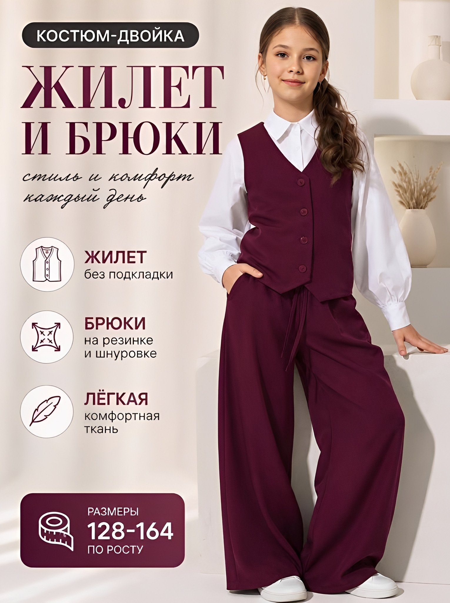 Бордовый школьный костюм