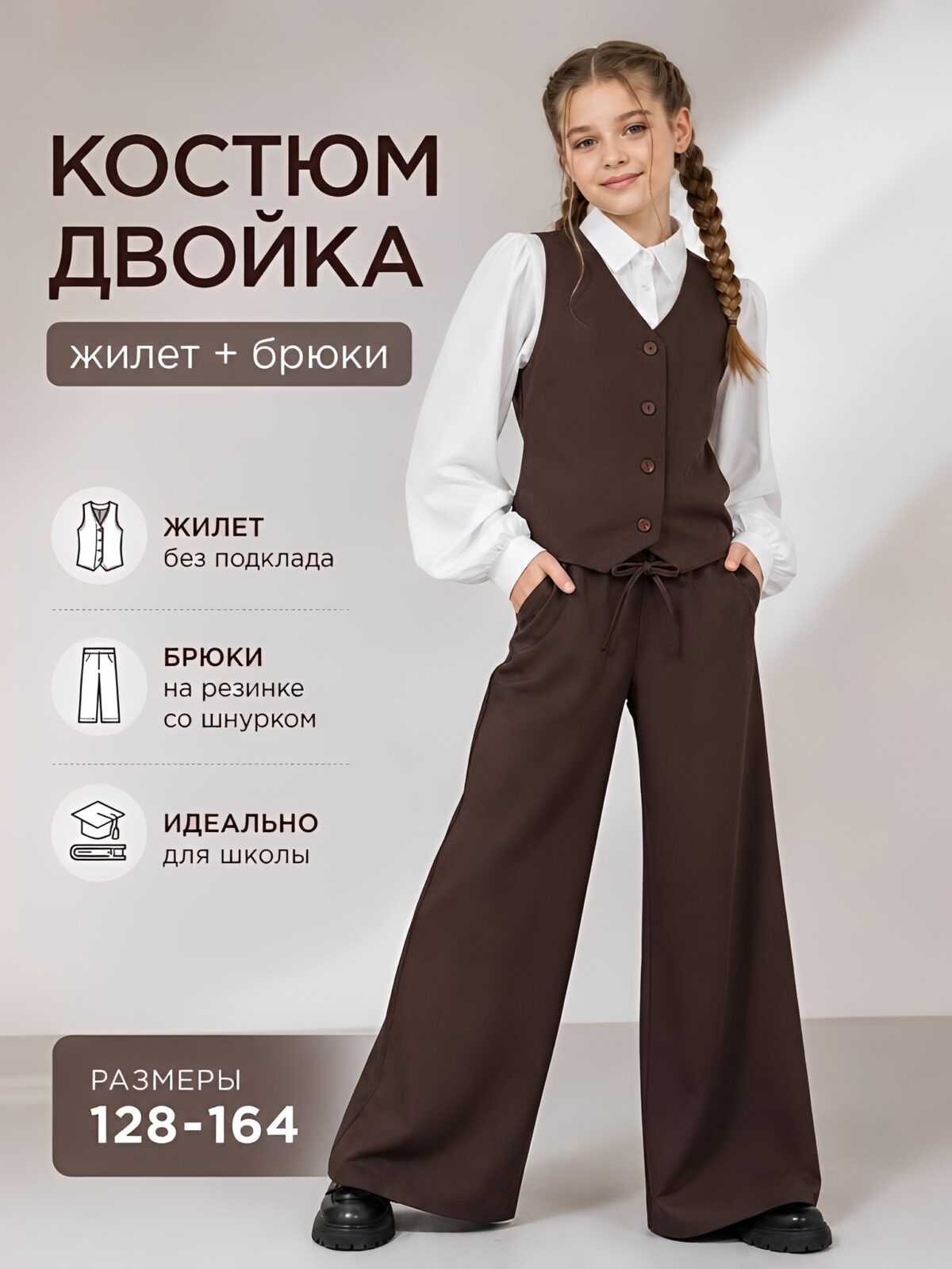 Коричневый школьный костюм