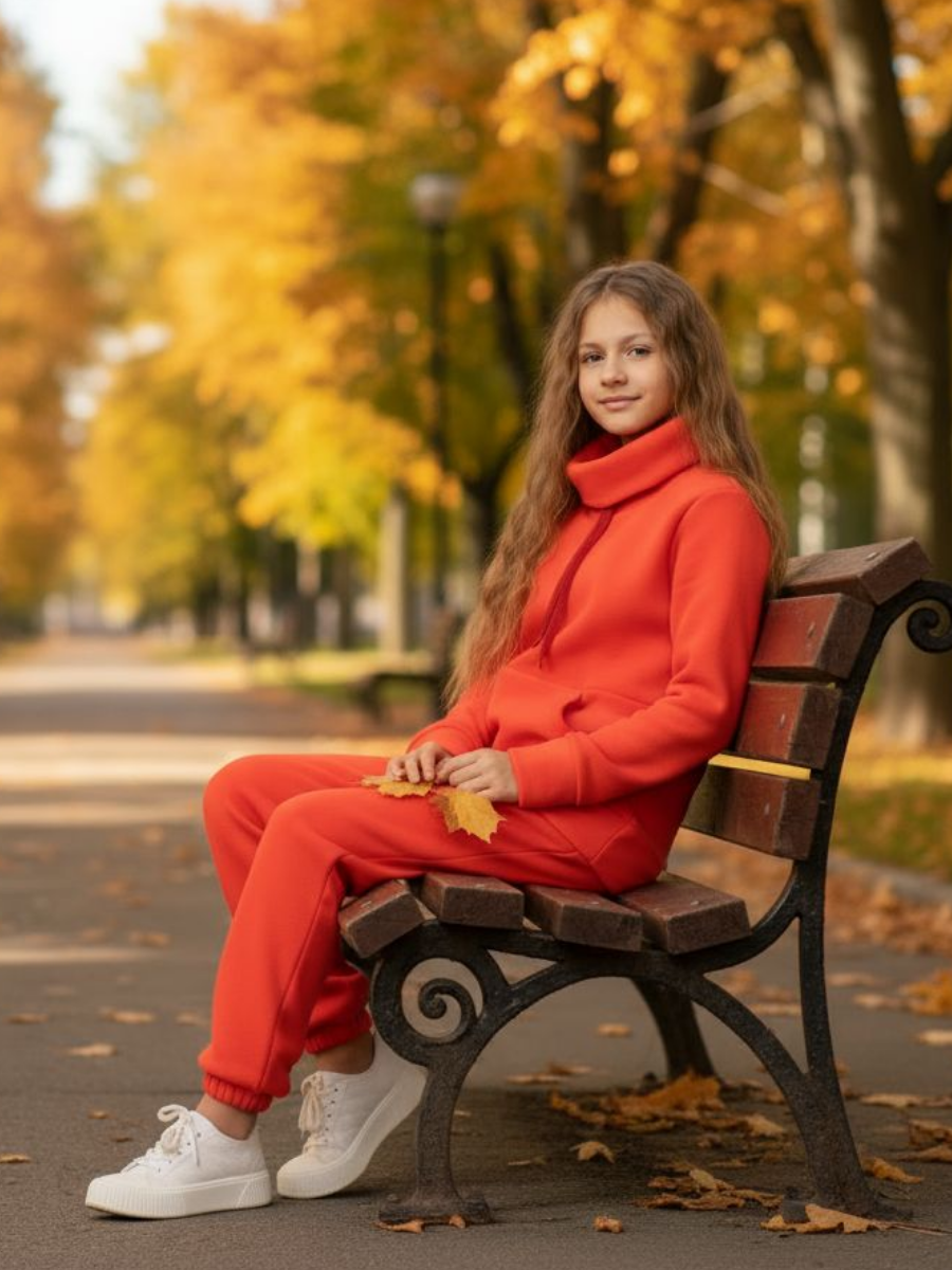 Тёплый красный флисовый костюм для девочки — изображение 2