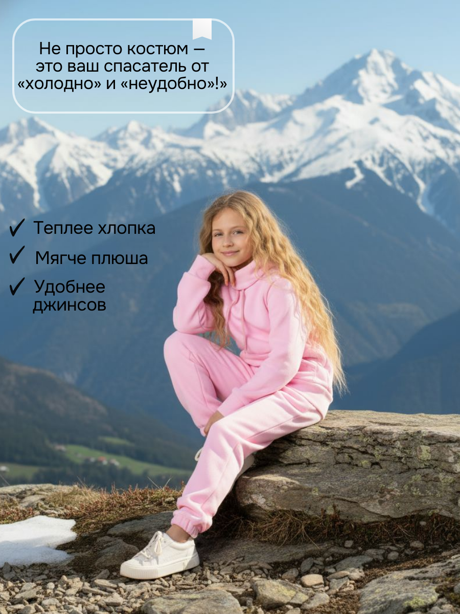 Розовый флисовый костюм для девочки — изображение 6