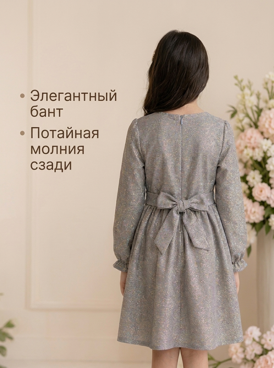 Серебряное платье для девочки с блеском — изображение 2