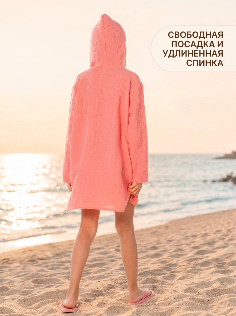 Персиковая пляжная туника для девочки из муслина — изображение 3