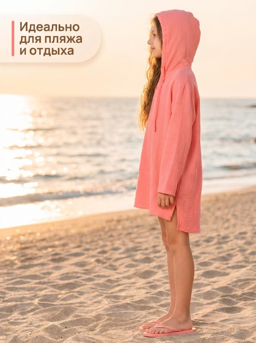 Персиковая пляжная туника для девочки из муслина — изображение 2