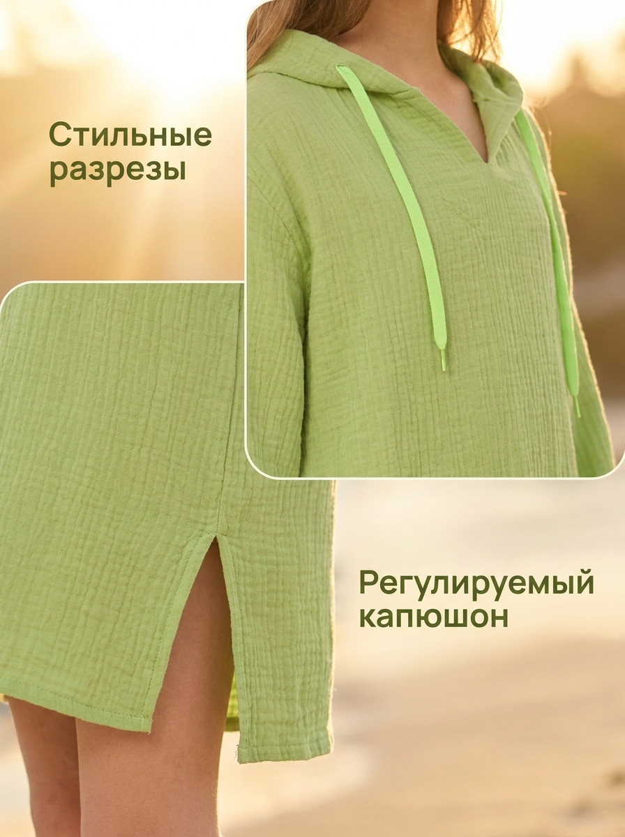 Салатовая пляжная туника для девочки из муслина — изображение 3