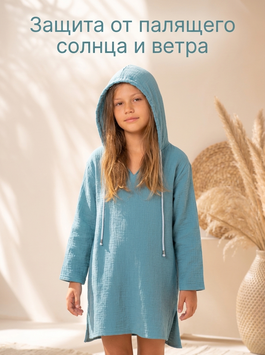Серо-голубая туника для девочки из муслина — изображение 4